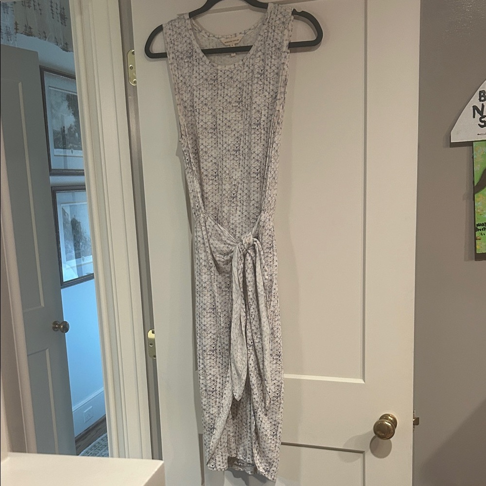 Rebecca Taylor linen & jersey Sleeveless gray & blue Dress with tie size M